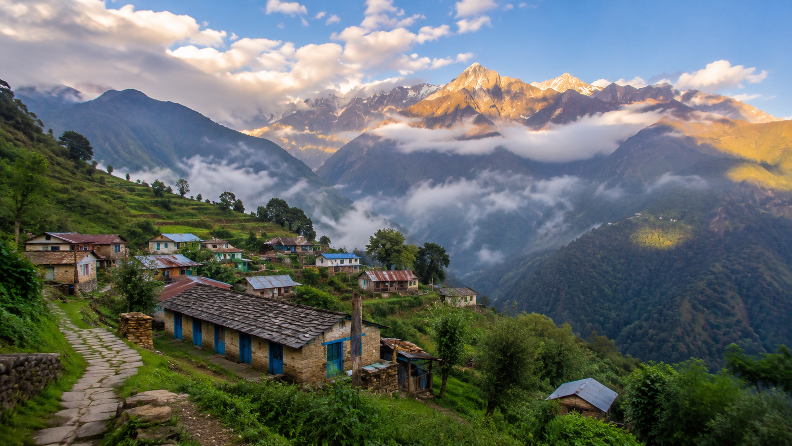 Gaundhar Village on the Madmaheshwar trekking route in Rudraprayag, Uttarakhand